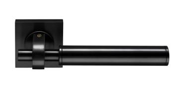 Maniglia per porta Fusital serie H377 SL Duemilasedici, con rosetta e bocchetta foro normale, finitura Nero Opaco