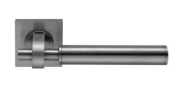 Maniglia per porta Fusital serie H377 SL Duemilasedici, con rosetta e bocchetta foro normale, finitura Titanium