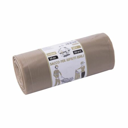 Confezione 10 sacchi Elepacking per rifiuti edili, LDPE rigenerato, dimensioni 50x80 cm, 120 micron, antigoccia, finitura Ambra