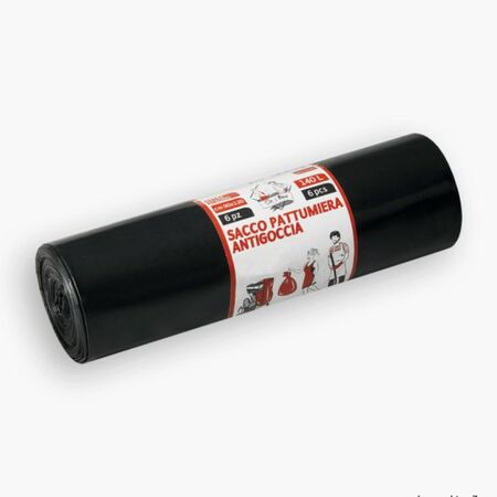 Confezione 6 sacchi Elepacking per rifiuti solidi e liquidi, LDPE rigenerato, dimensioni 90x120 cm, 80 micron, antigoccia, finitura Nero