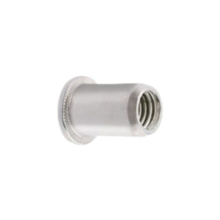 Inserto filettato FTT FAR per fissaggio, testa tonda aperto, passo M5, spessore 0,5-3 mm, materiale Alluminio