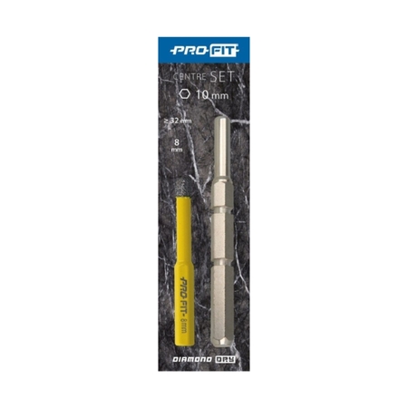 Set di centraggio ProFit per ceramica e granito, per fresa a tazza Diamond Dry maggiore di 30 mm, con pin liscio 110 mm e foretto da 8 mm