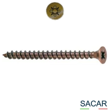 Vite TPS Sacar Due per legno, impronta croce PZ 2, filetto totale, dimensioni 4x40 mm, Acciaio finitura Bronzato