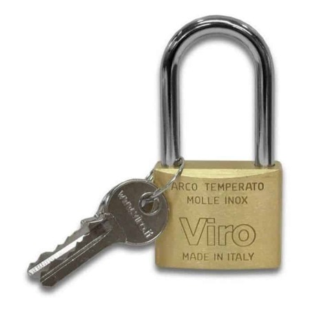 Lucchetto rettangolari 553.32 Fai by Viro, arco lungo luce 64-16 mm, chiave KA, dimensioni 30x28x13 mm, diametro arco 5 mm, Acciaio e Ottone