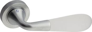 Maniglia per porta Kleis serie Gemma, con rosetta e bocchetta, foro Patent-Lock, finitura Cromo Satinato + Vetro Bianco Acidato