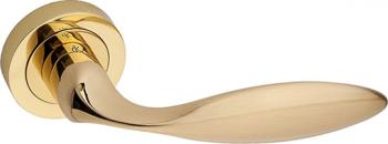 Maniglia per porta KLEIS serie Libya, con rosetta e bocchetta, foro Patent-Lock, finitura Bi-Oro