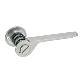 Maniglia Kleis serie SVING per porta bagno, con nottolino WC, finitura Acciaio Satinato e Nero