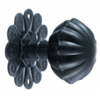 Pomolo girevole in Ferro per porta Galbusera, diametro 65 mm, pomello decorato con rosetta a fiore, finitura Nero Antico con molla