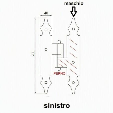 Mezzo squadro Ghidini per persiana, lancia liscia, cardine a legno, sinistro, altezza 200 mm, finitura Nero