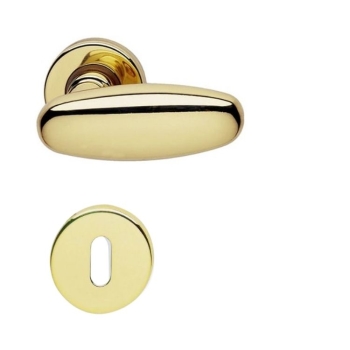 Maniglia Silvia Ghidini per porta interna, rosetta e bocchetta tonda foro Patent, quadro 8 mm, Ottone finitura Lucido Verniciato