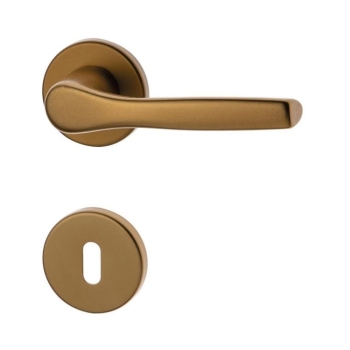 Maniglia Gabry Ghidini per porta interna, rosetta e bocchetta tonda foro Patent, quadro 8 mm, Alluminio finitura Bronzo F4