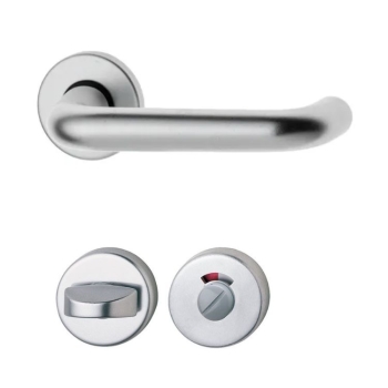 Maniglia Europa 238 Ghidini per porta bagno, rosetta e bocchetta quadro 8 e 6 mm, Alluminio finitura Argento F1