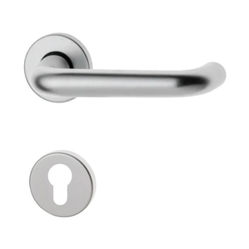 Maniglia Europa 238 Ghidini per porta, rosetta e bocchetta foro Yale, quadro 8 mm, Alluminio finitura Argento F1