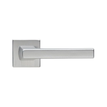 Maniglia Archimede Ghidini per porta interna, rosetta e bocchetta quadra foro Patent, con molla di ritorno, quadro 8 mm, Alluminio finitura Argento F1