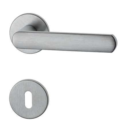 Maniglia 754-Z Ghidini per porta, rosetta e bocchetta tonda foro Patent, quadro 8 mm, Zama finitura Cromo Satinato