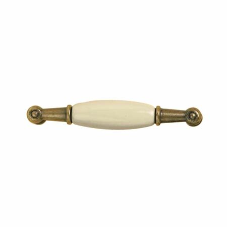 Maniglia M01 Giusti per mobile classico, interasse 96 mm, dimensione 107x18 mm, Zama e Porcellana finitura Bronzo Lucido e Avorio
