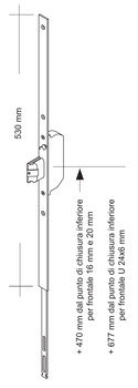 Prolunga con scrocco G-U Italia per serratura tipo Secury automatica, lunghezza 550 mm, in zama, finitura Argento