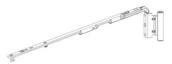 Braccio con bandella destra G-U Italia per ribalta, interasse 9 mm, larghezza battente 1201-1600 mm, finitura Argento