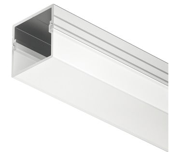 Profilo redosso in alluminio Häfele, con diffusore Opale Bianco rettangolare, finitura Argento Anodizzato