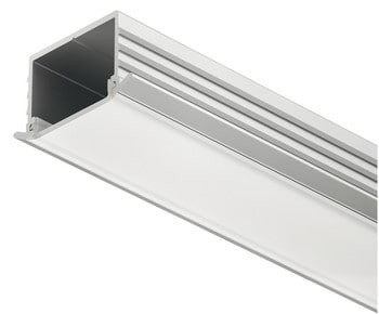 Profilo in allluminio per strisce LED Häfele, con diffusore Opale Bianco sporgente, lunghezza 2500 mm, finitura Argento Anodizzato