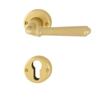 Maniglia per per porte interne, con rosetta tonda e bocchetta per serrature a cilindro foro Yale, Hoppe Elba in Ottone, finitura Ottone Bronzato Antiqua