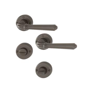 Maniglia per porte bagno WC e porte a battente, con rosetta tonda, bottone scanalato e nottolino, Hoppe Elba in Ottone, rifinitura Ottone Brunito Antiqua