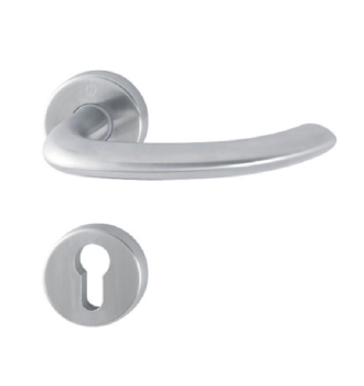 Maniglia Hoppe Marseille per porta, rosetta e bocchetta tondo foro Yale, spessore 35-45 mm, Acciaio Inox finitura Satinato F69