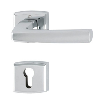 Maniglia Acapulco Hoppe per porta interna, rosetta e bocchetta quadra foro Yale, quadro 8 mm, spessore porta 57-71 mm, Ottone finitura Cromo Lucido/Satinato Resista F45-R
