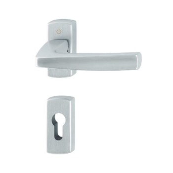 Maniglia Acapulco Hoppe per porta a profilo, rosetta e bocchetta rettangolare foro Yale, quadro 8 mm, spessore porta 56-71 mm, Ottone finitura Cromo Satinato Resista F41-R
