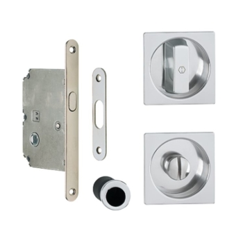 Kit quadro Spazio 1 Hoppe per porta scorrevole, chiavistello e bottone con serratura 50 mm, Alluminio finitura Cromo Lucido F249