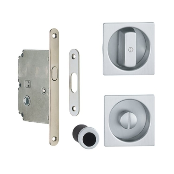 Kit quadro Spazio 1 Hoppe per porta scorrevole, chiavistello e bottone con serratura 50 mm, Alluminio finitura Argento F1