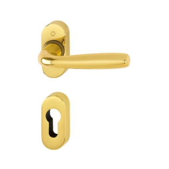  Maniglia Maribor Hoppe per porta a profilo, rosetta e bocchetta ovale foro Yale, quadro 8 mm, spessore porta 58-79 mm, Alluminio finitura Oro Lucido F271