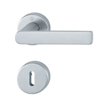 Maniglia Los Angeles Hoppe per porta interna, rosetta e bocchetta tonda foro Patent, quadro 8 mm, spessore porta 37-52 mm, Ottone finitura Cromo Satinato Resista F41-R