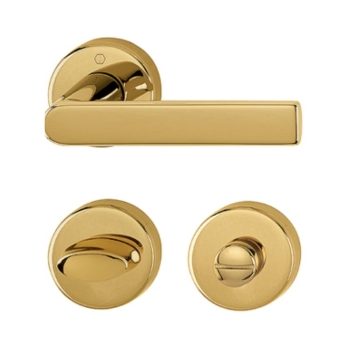 Maniglia Los Angeles Hoppe per porta interna, rosetta e nottolino Wc, quadro 8 mm, spessore porta 38-47 mm, Ottone finitura Lucido F71