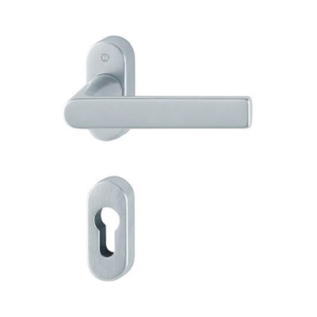 Maniglia Los Angeles Hoppe per porta a profilo, rosetta e bocchetta ovale foro Yale, quadro 8 mm, spessore porta 62-74 mm, Ottone finitura Cromo Satinato Resista F41-R