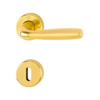 Maniglia Maribor Hoppe per porta interna, rosetta e bocchetta tonda foro Patent, quadro 8 mm, spessore porta 40-50 mm, Alluminio finitura Oro Lucido F271