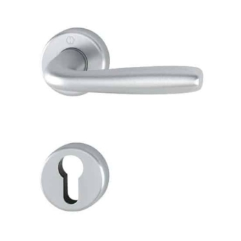 Maniglia Maribor Hoppe per porta interna, rosetta e bocchetta tonda foro Yale, quadro 8 mm, spessore porta 40-50 mm, Alluminio finitura Cromo Satinato F94-1