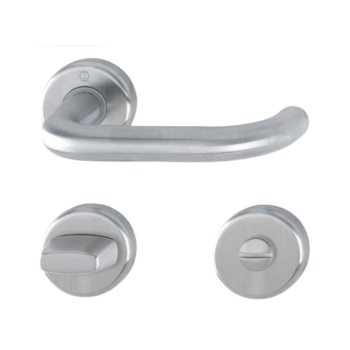 Maniglia Baden Hoppe per porta interna, rosetta e nottolino Wc, quadro 8 mm, spessore porta 38-51 mm, Acciaio Inox finitura Satinato F69