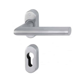 Maniglia Utrecht Hoppe per porta a profilo, rosetta e bocchetta ovale foro Yale, quadro 8 mm, spessore porta 40-81 mm, Acciaio Inox finitura Satinato F69