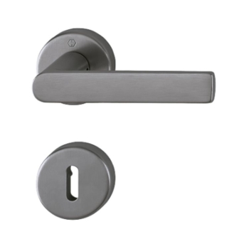  Maniglia Los Angeles Hoppe per porta interna, rosetta e bocchetta tonda foro Patent, quadro 8 mm, spessore porta 37-52 mm, Ottone finitura Antracite Satinato Resista F97-1 R