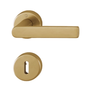 Maniglia Los Angeles Hoppe per porta interna, rosetta e bocchetta tonda foro Patent, quadro 8 mm, spessore porta 37-52 mm, Ottone finitura Chiaro Satinato Resista F78-1-R