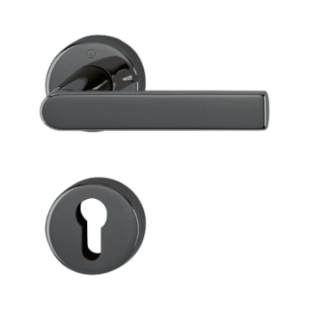  Maniglia Los Angeles Hoppe per porta interna, rosetta e bocchetta tonda foro Yale, quadro 8 mm, spessore porta 62-74 mm, Ottone finitura Nero Lucido Resista  F96-R