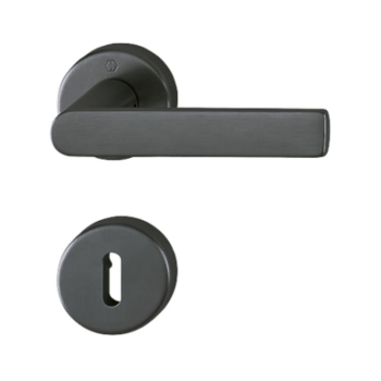 Maniglia Los Angeles Hoppe per porta interna, rosetta e bocchetta tonda foro Patent, quadro 8 mm, spessore porta 37-52 mm, Ottone finitura Nero Satinato Resista F96-1