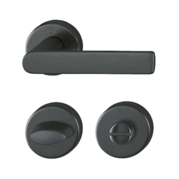 Maniglia Los Angeles Hoppe per porta interna, rosetta e nottolino Wc, quadro 8 mm, spessore porta 38-47 mm, Ottone finitura Nero Satinato Resista F96-1-R