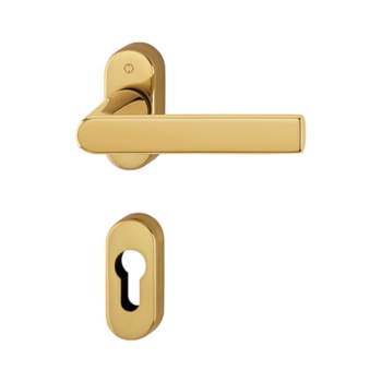  Maniglia Los Angeles Hoppe per porta a profilo, rosetta e bocchetta ovale foro Yale, quadro 8 mm, spessore porta 62-74 mm, Ottone finitura Naturale Lucido Resista F78-R