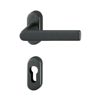 Maniglia Los Angeles Hoppe per porta a profilo, rosetta e bocchetta ovale foro Yale, quadro 8 mm, spessore porta 62-74 mm, Ottone finitura Nero Satinato Resista F96-1-R