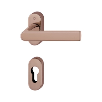  Maniglia Los Angeles Hoppe per porta a profilo, rosetta e bocchetta ovale foro Yale, quadro 8 mm, spessore porta 62-74 mm, Ottone finitura Rame Lucido F84-R