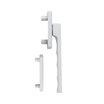 Maniglia martellina Toulon Hoppe per porta balcone, con rosetta e bocchetta rettangolare yale, impugnatura ribassata, Alluminio finitura Bianco Traffico F9016
