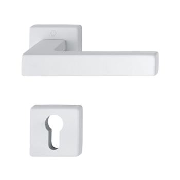 Maniglia Austin Hoppe per porta interna, rosetta e bocchetta quadra, quadro 8 mm, spessore porta 57-67 mm, Alluminio finitura Bianco Opaco F9016M