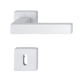 Maniglia Austin Hoppe per porta interna, rosetta e bocchetta quadra foro Patent, quadro 8 mm, spessore porta 37-47 mm, Alluminio finitura Bianco Opaco F9016M